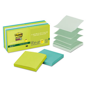 3M R330-10SST Pop-up Recycled Notes in Bora Bora Colors, 3 x 3, 90/Pad, 10 Pads/Pack by 3M/COMMERCIAL TAPE DIV.