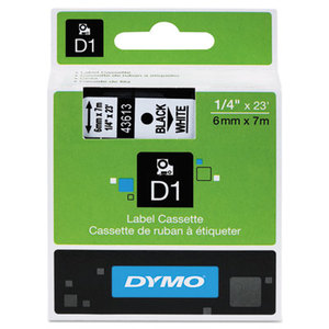 DYMO 43613 D1 Standard Tape Cartridge for Dymo Label Makers, 1/4in x 23ft, Black on White by DYMO