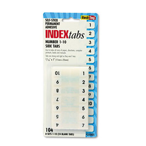 Redi-Tag Corporation 31001 Side-Mount Self-Stick Plastic Index Tabs Nos 1-10, 1 inch, White, 104/Pack by REDI-TAG CORPORATION