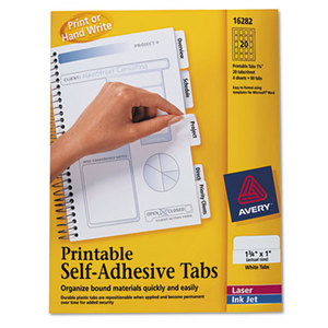 Avery 16282 Printable Plastic Tabs with Repositionable Adhesive, 1 3/4, White, 80/Pack by AVERY-DENNISON