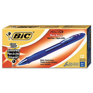 BIC VLGB11-BE Velocity Ballpoint Retractable Pen, Blue Ink, 1.6mm, Bold, Dozen by BIC CORP.