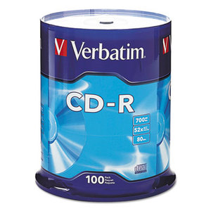 CD-R Discs, 700MB/80min, 52x, Spindle, Silver, 100/Pack by VERBATIM CORPORATION