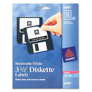 Avery 6490 Laser/Inkjet 3.5" Diskette Labels, White, 375/Pack by AVERY-DENNISON