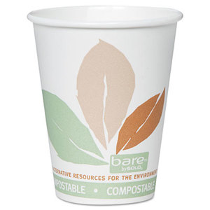 Bare PLA Hot Cups, White w/Leaf Design, 8oz, 500/Carton by SOLO CUPS