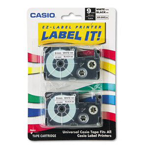 Casio Computer Co., Ltd XR9WE2S Tape Cassettes for KL Label Makers, 9mm x 26ft, Black on White, 2/Pack by CASIO, INC.