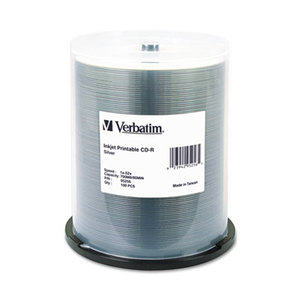 Verbatim America, LLC 95256 CD-R, 52x, 700MB, Inkjet Printable, Silver, 100/Pack by VERBATIM CORPORATION