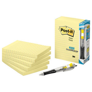 Original Pads in Canary Yellow, 4 x 6, Lined, 100/Pad, 5 Pads/Pack by 3M/COMMERCIAL TAPE DIV.
