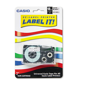 Casio Computer Co., Ltd XR18WES Tape Cassette for KL Label Makers, 3/4in x 26ft, Black on White by CASIO, INC.