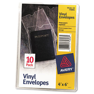 Avery 74806 Top-Load Clear Vinyl Envelopes w/Thumb Notch, 4 x 6, Clear, 10/Pack by AVERY-DENNISON