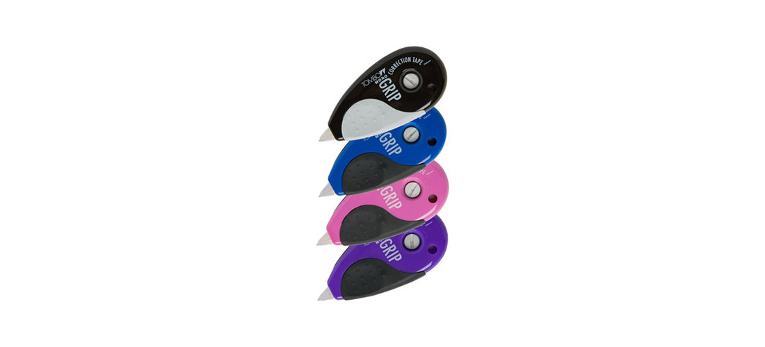 Tombow MONO Grip Top-Action Correction Tape, Black/Blue/Pink/Purple, 1/5 x  394, 4/Pk (68762)